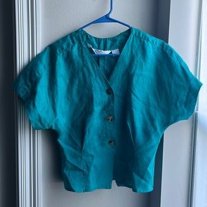 100% Linen Turquoise Shirt Size S
